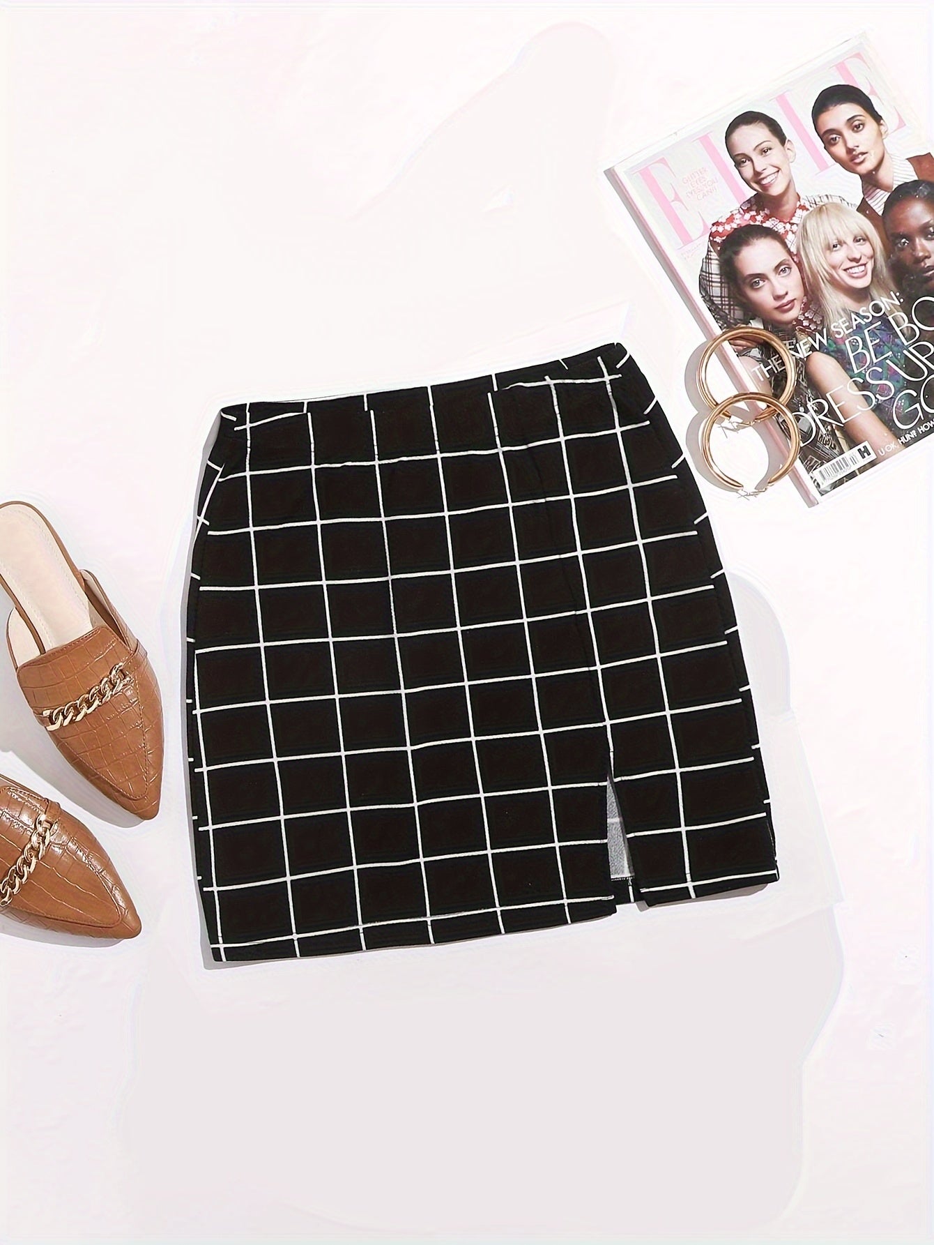Completo donna con top scollato e minigonna a quadri – Set moda due pezzi per tutti i giorni e uscite