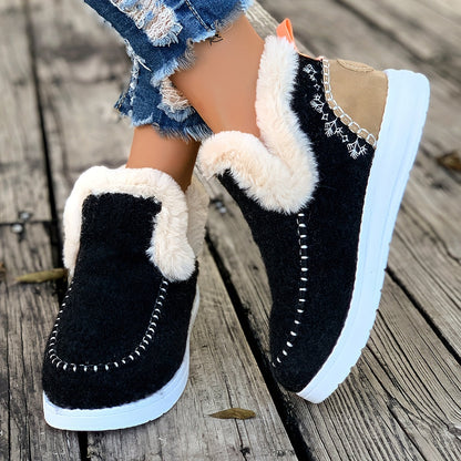 Botines de mujer sin cordones con forro de felpa y suela de plataforma