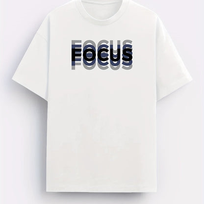 Męski T-shirt z nowoczesnym nadrukiem Focus – casualowa odzież uliczna, koszulka motywacyjna