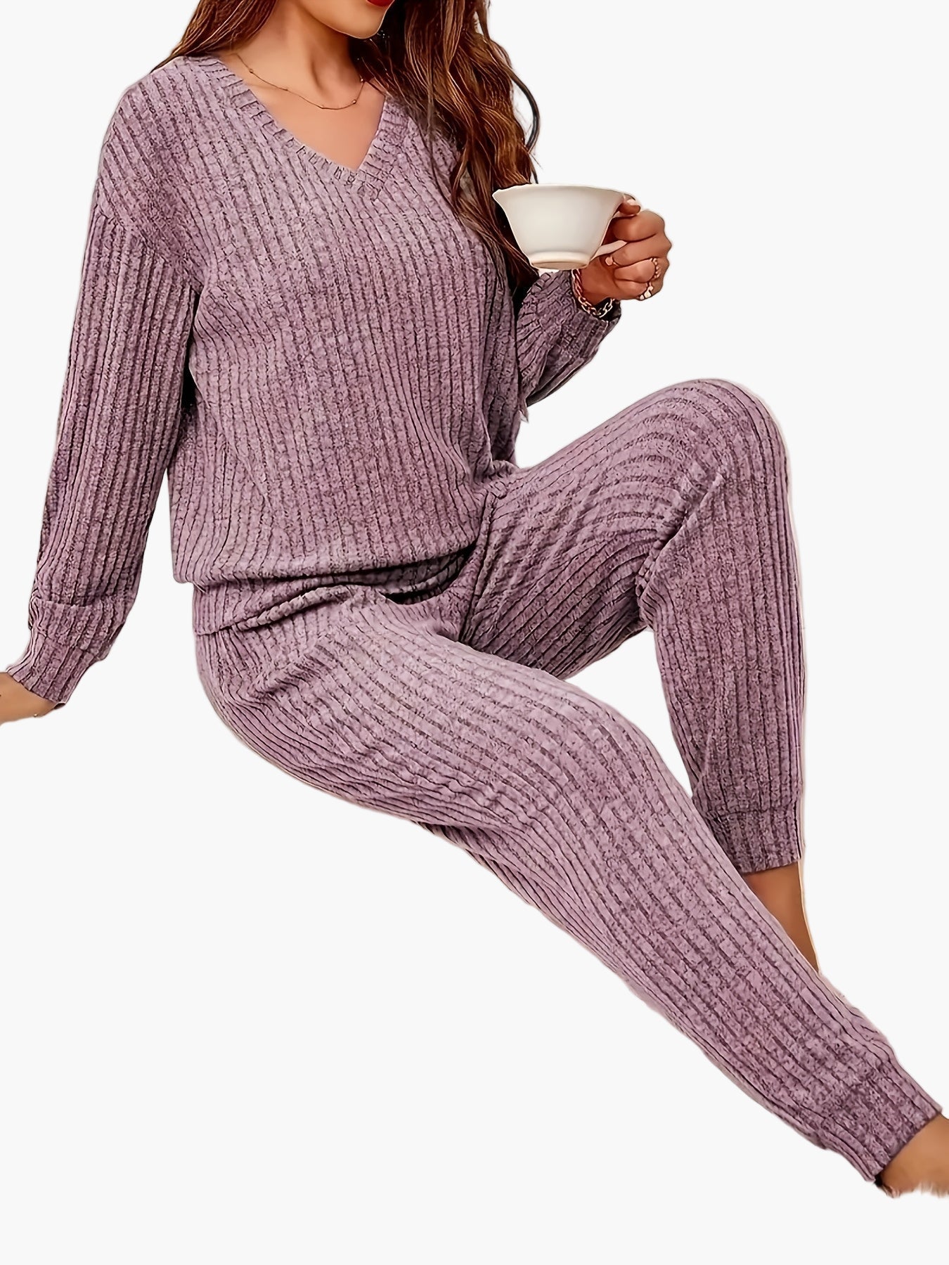 Set Pigiama Donna Lounge Homewear con Design in Maglia – Comodo Outfit Casual per Casa