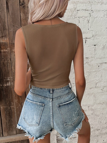 Dame Trendy Twist-Front Crop Top – Sommer Streetstyle for fritid og uteliv
