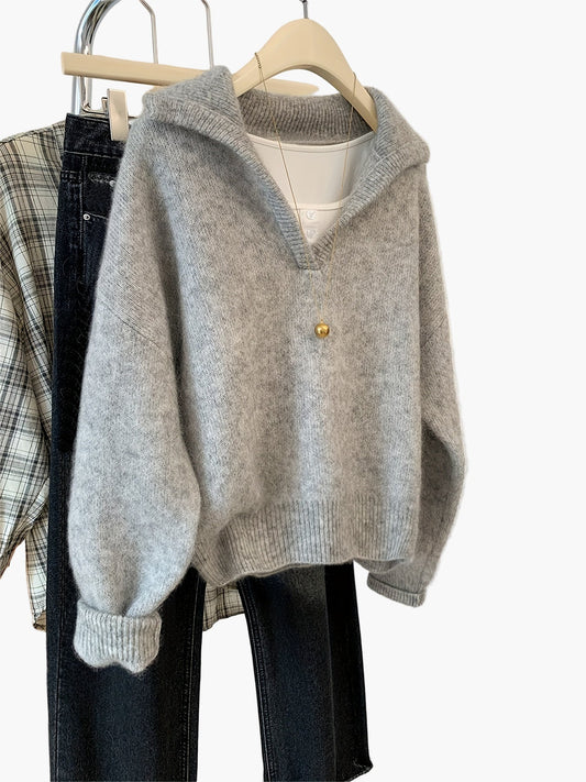 Damtröja vintage med V-ringning – Bekväm höst/vinter fritidströja