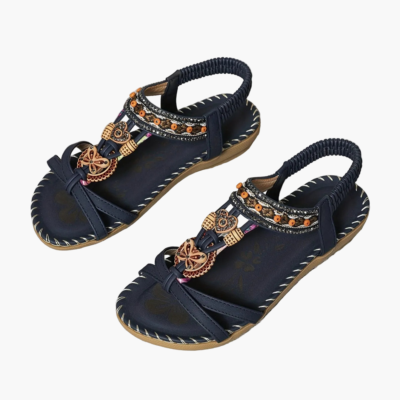 Sandalias bohemias para mujer con decoración étnica de perlas y plantilla cómoda – Tendencia de verano y ocio