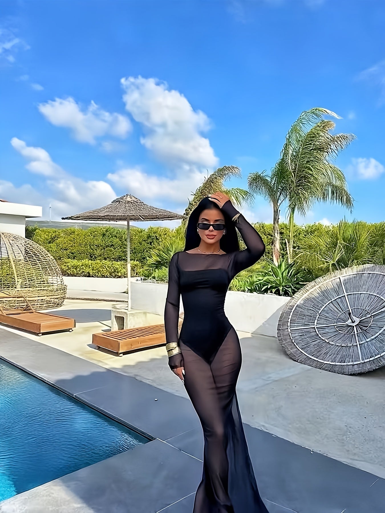 Dame maxikjole strand cover-up elegant figursyet feriemode