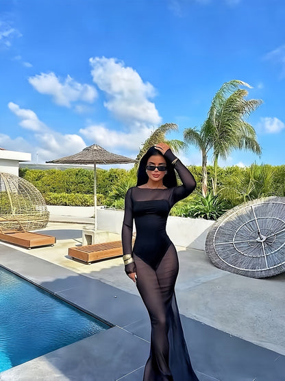 Dame maxikjole strand cover-up elegant figursyet feriemode