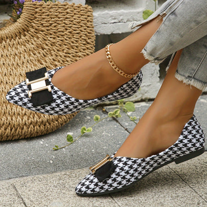 Bailarinas elegantes de pata de gallo para mujer con detalle de lazo – Flats de punta fina a la moda para el día a día y la oficina