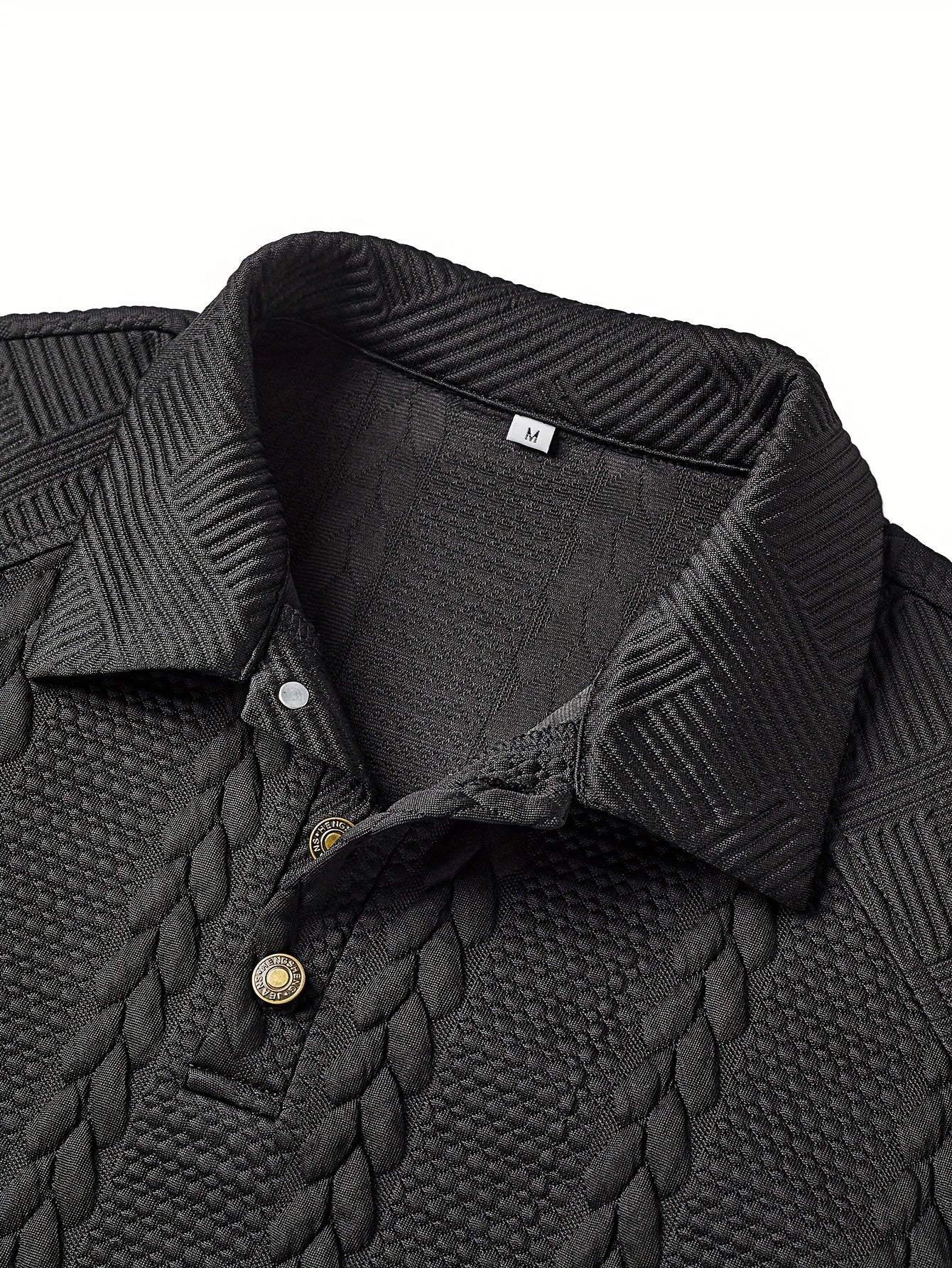 Polo da uomo in maglia a maniche lunghe con motivo intrecciato, grigio scuro