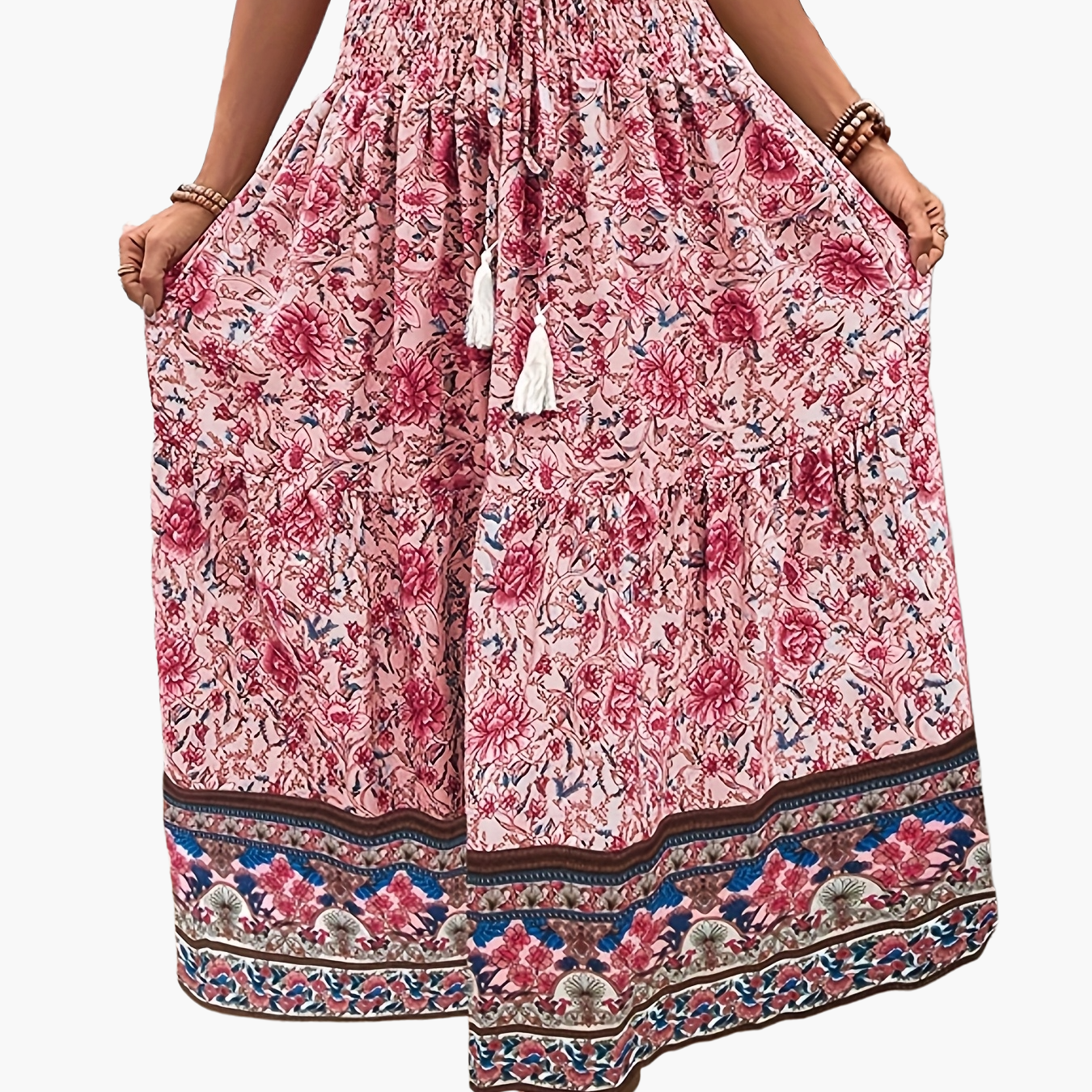 Damen Boho Maxirock mit Blumenmuster, Eleganter Sommerrock für Freizeit und Urlaub