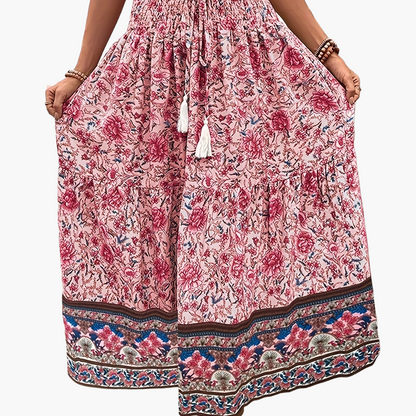 Damen Boho Maxirock mit Blumenmuster, Eleganter Sommerrock für Freizeit und Urlaub