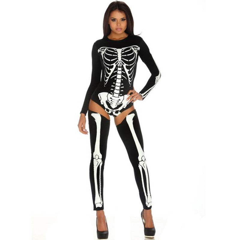 Dam Halloween Skelett Kostym – Sexig Overall för Halloweenfester & Kusliga Evenemang