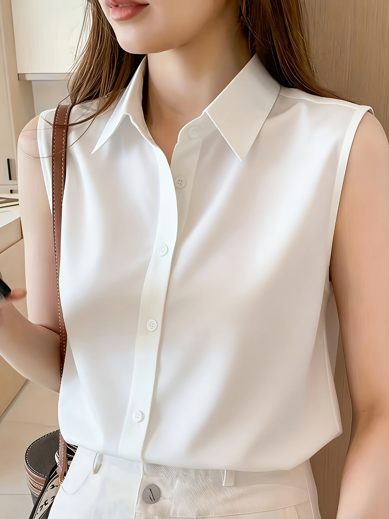 Damen Ärmellose Bluse Eleganter Büro-Look für Frühling und Sommer