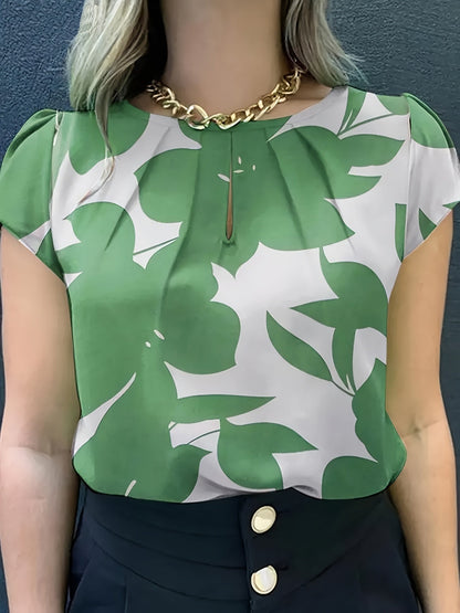 Damen Bluse Elegant mit Modernem Muster und Kurzarm – Perfekt für Büro & Alltag