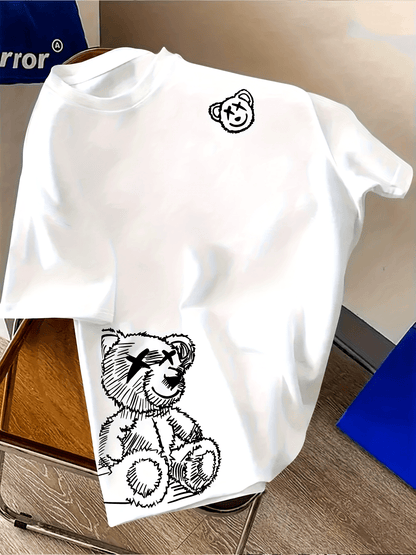 T-shirt uomo con stampa artistica di orso e stile streetwear moderno