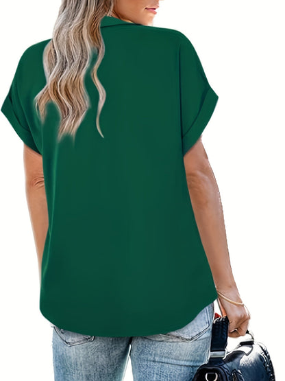 Camicia da donna con scollo a V e maniche corte – Elegante camicia casual per tutti i giorni e ufficio