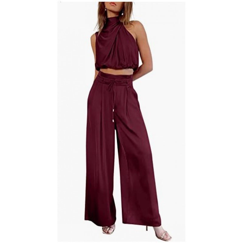 Jasmine – Casual mouwloos topje met midriff en wijde pijpen 2-delige set dameskleding