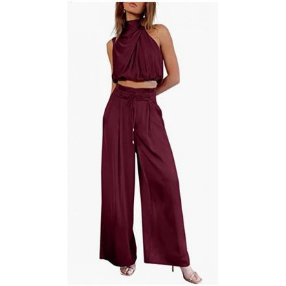 Jasmine – Casual mouwloos topje met midriff en wijde pijpen 2-delige set dameskleding