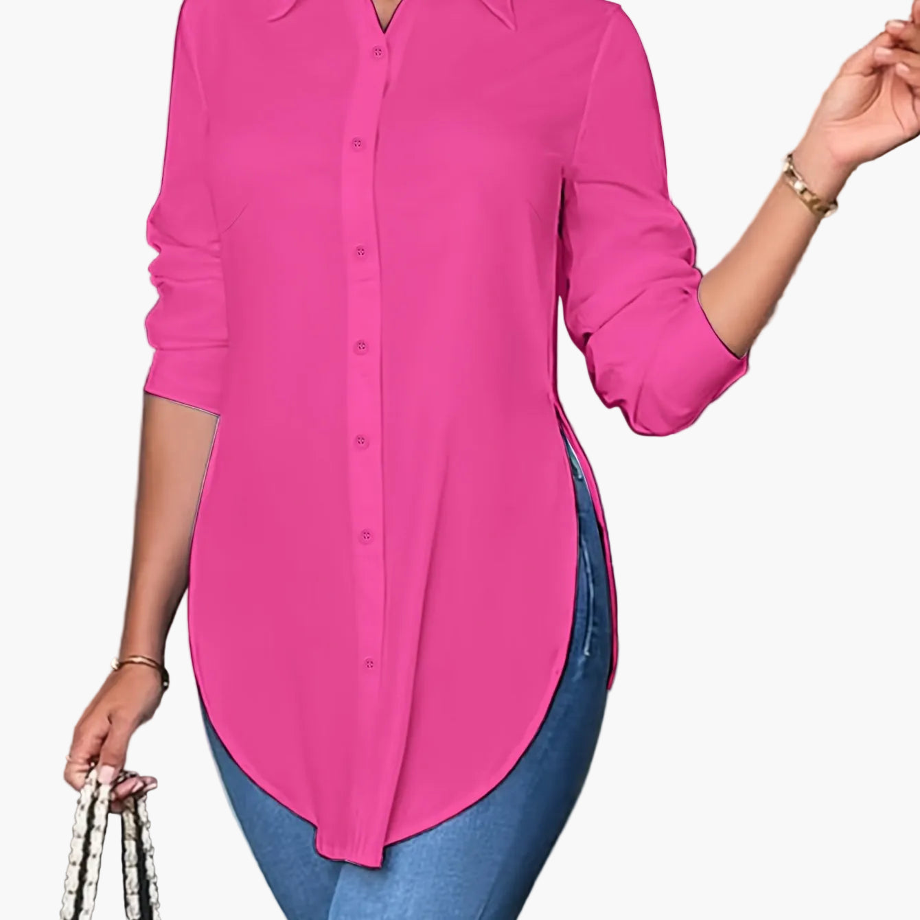 Damen Langarm Bluse Elegant Büro Freizeit – Lockere Hemdbluse für Alltag und Business
