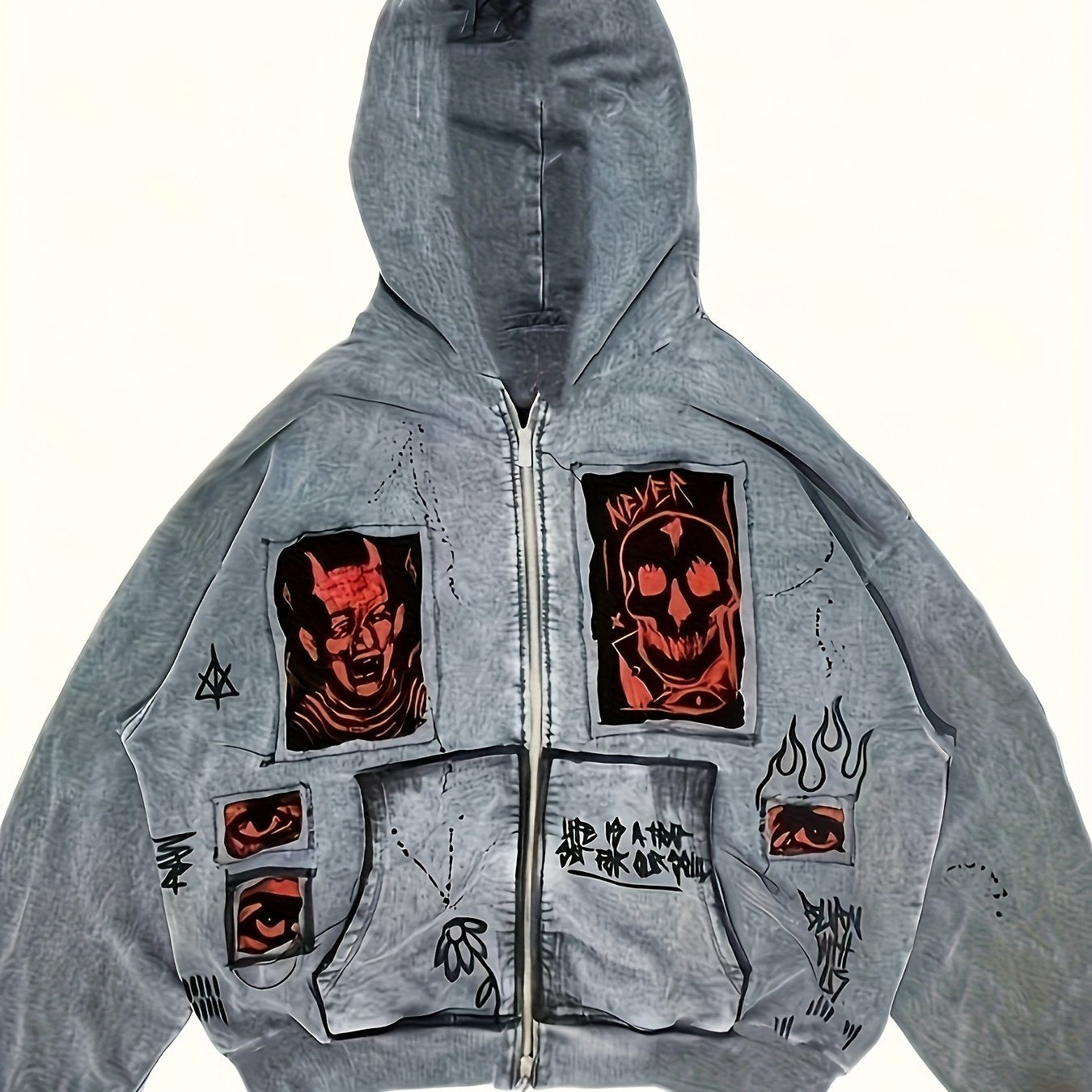 Hoodie mit Reißverschluss und Grafikprints, Grau