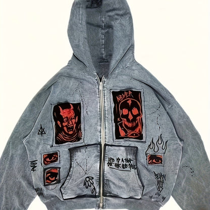 Hoodie mit Reißverschluss und Grafikprints, Grau
