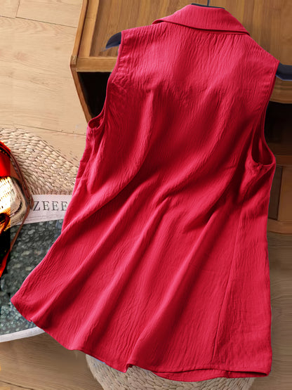 Damski top bez rękawów z kwiatową haftem – elegancki styl casualowy