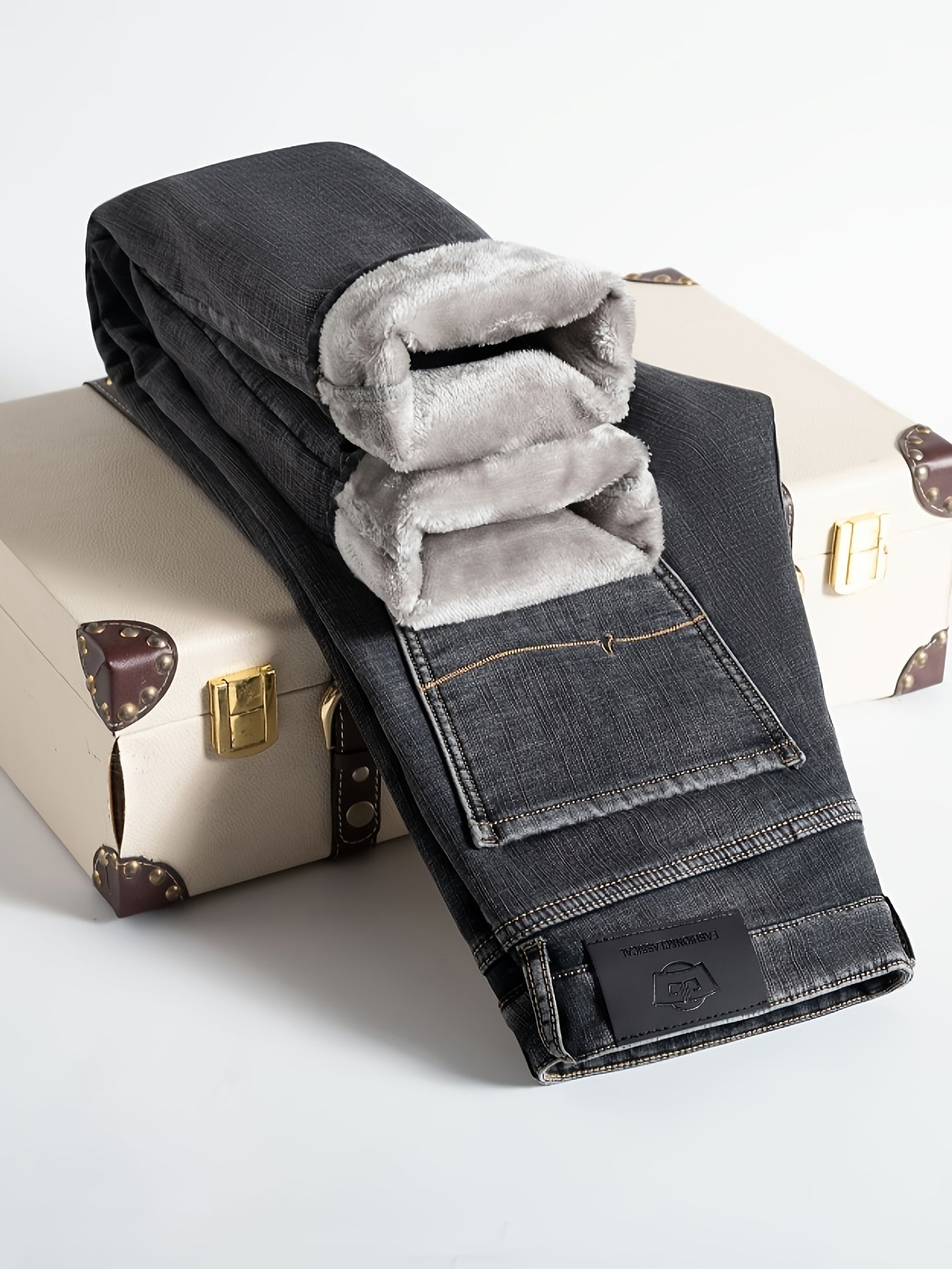 Thermo Jeans Herren gefüttert Winterhose Grau / Dunkelblau