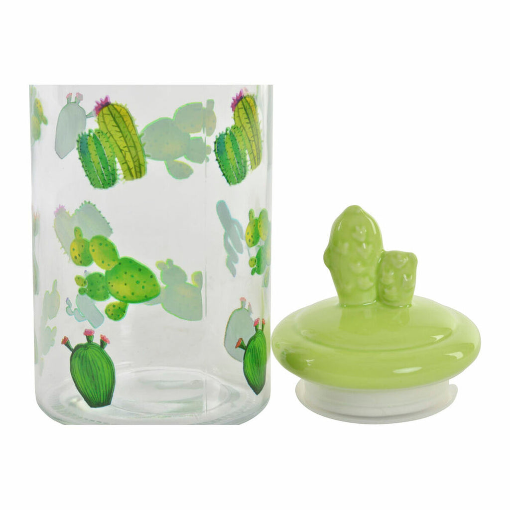 Voorraadbus keramiek met cactusprint, 1400 ml, Boho stijl, 10,5 x 28 cm