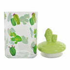 Voorraadbus keramiek met cactusprint, 1400 ml, Boho stijl, 10,5 x 28 cm