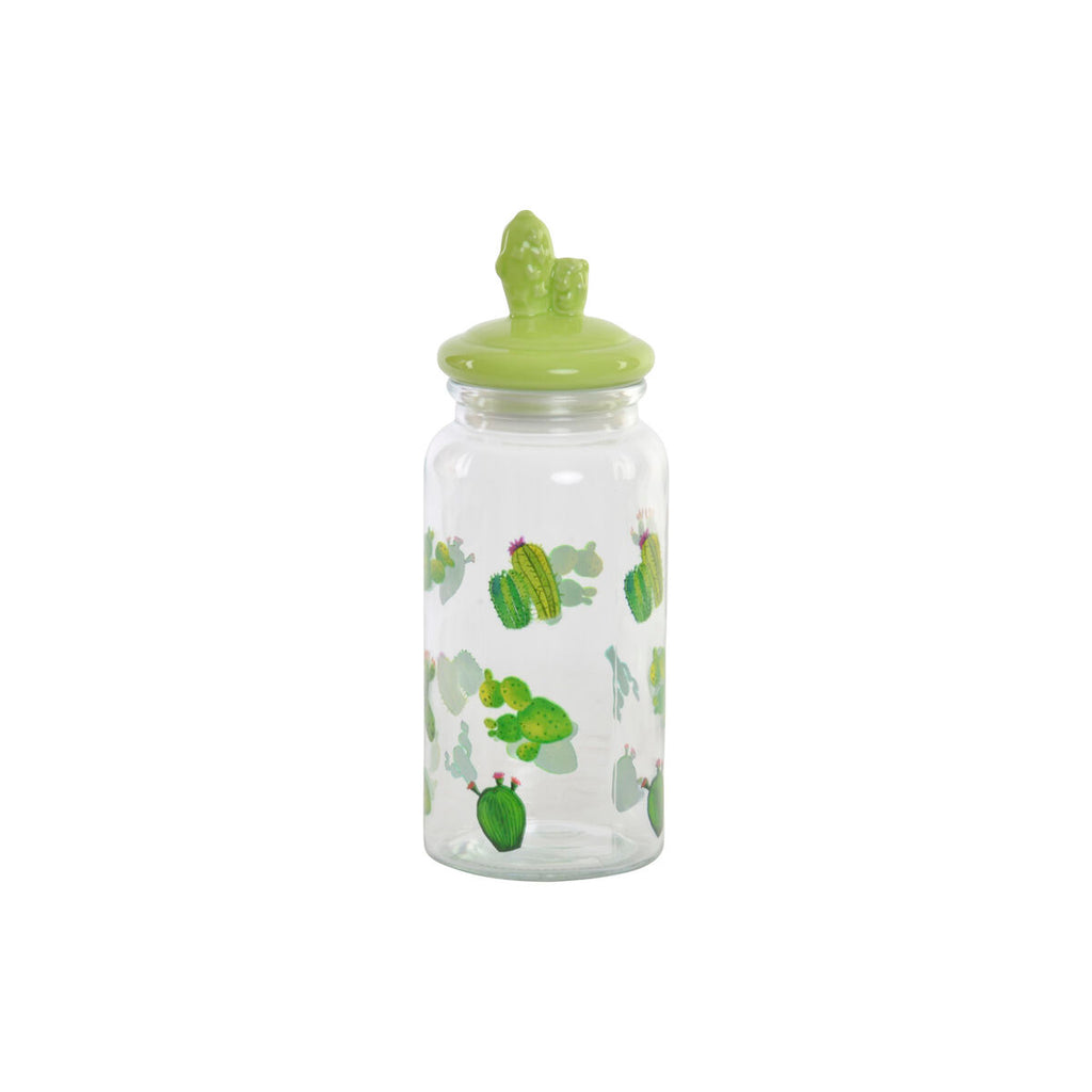 Voorraadbus keramiek met cactusprint, 1400 ml, Boho stijl, 10,5 x 28 cm