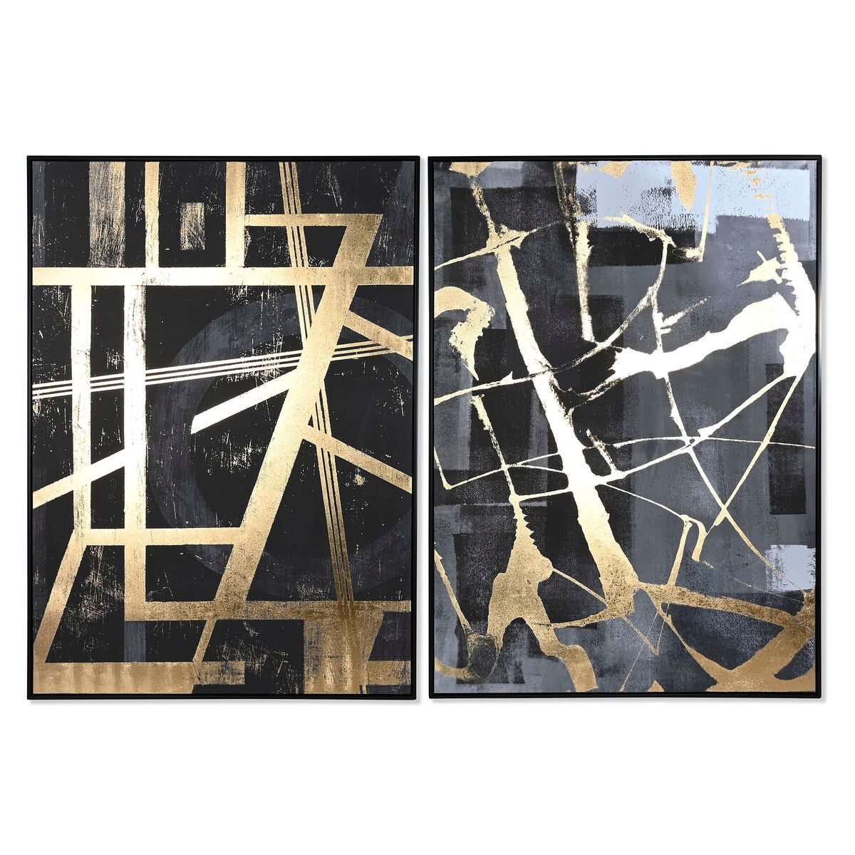 Canvas schilderij polystyreen 103 x 4,5 x 143 cm zwart grijs goud