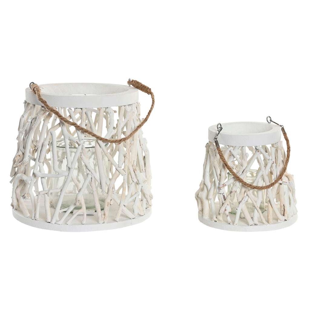 Kaarshouder wit hout en kristal 35 x 35 x 32 cm, set van 2 stuks