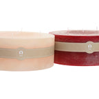 Kerstkaarsen rood crème 25 x 25 x 10 cm (set van 2 stuks)