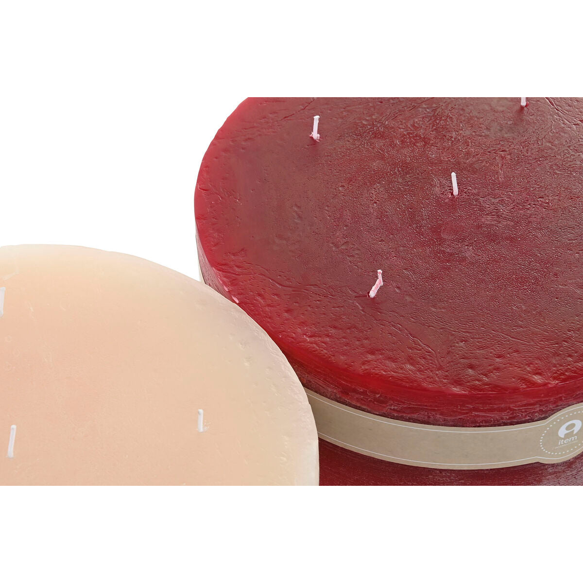 Kerstkaarsen rood crème 25 x 25 x 10 cm (set van 2 stuks)