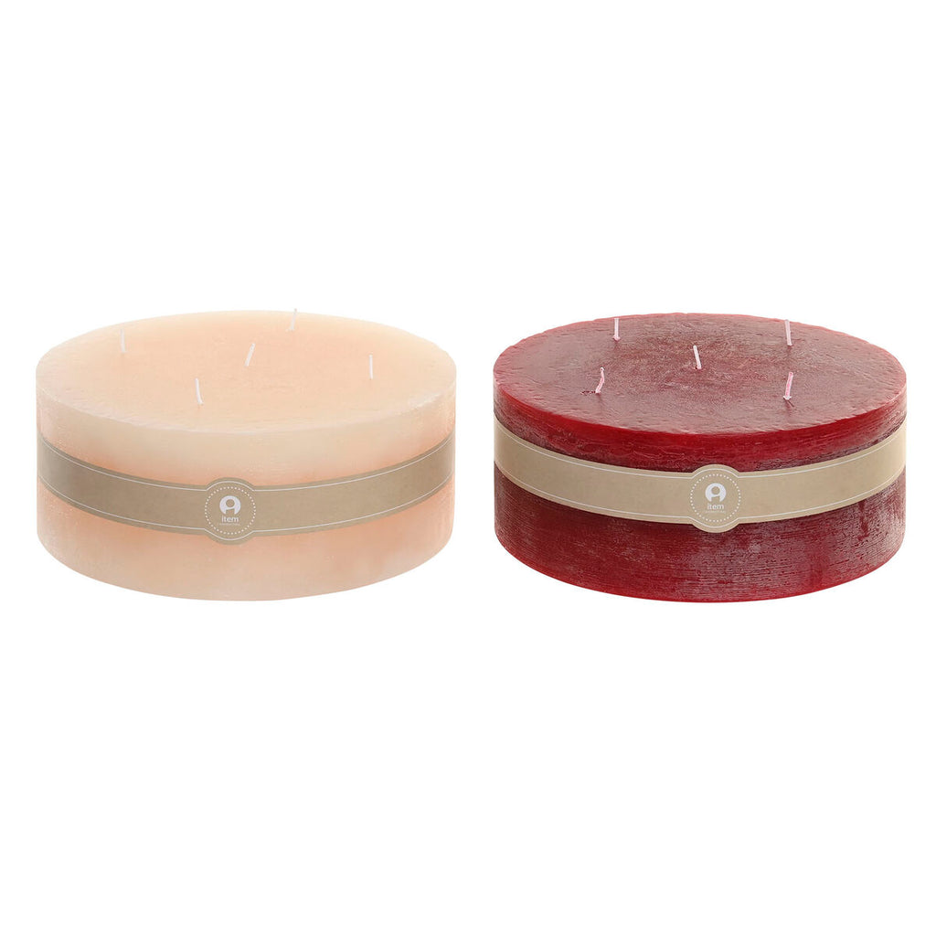 Kerstkaarsen rood crème 25 x 25 x 10 cm (set van 2 stuks)