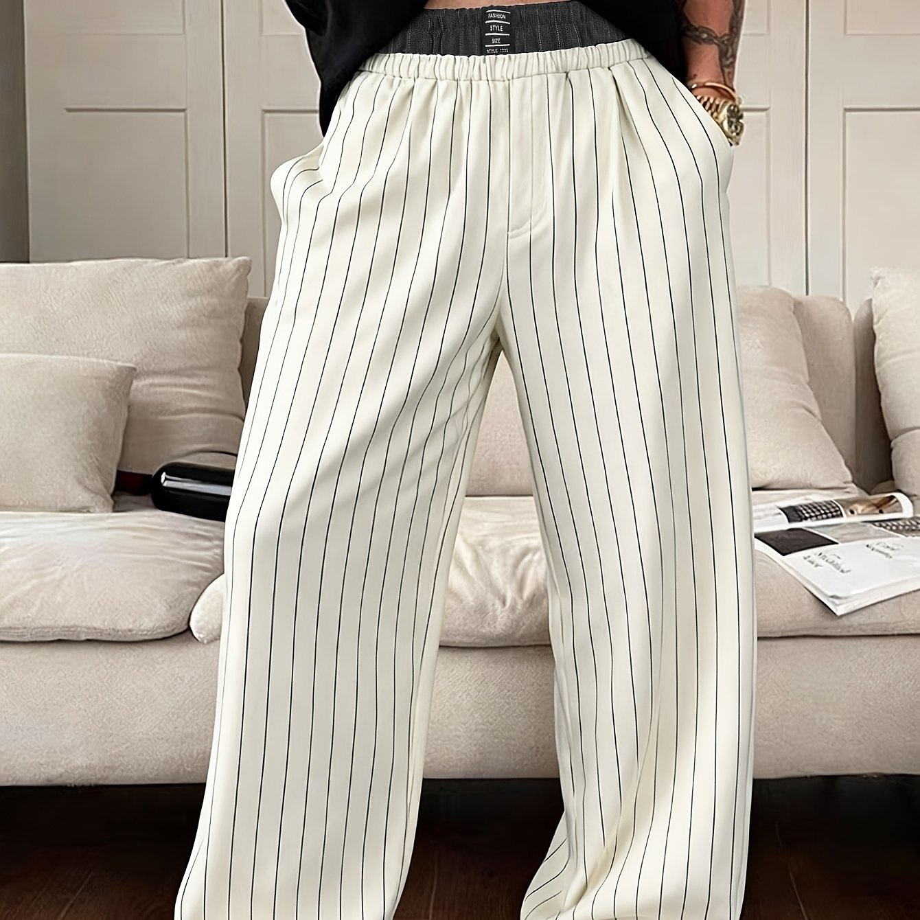 Herren Weite Loungehose mit Nadelstreifen – Modern & Bequem für Freizeit und Home-Office