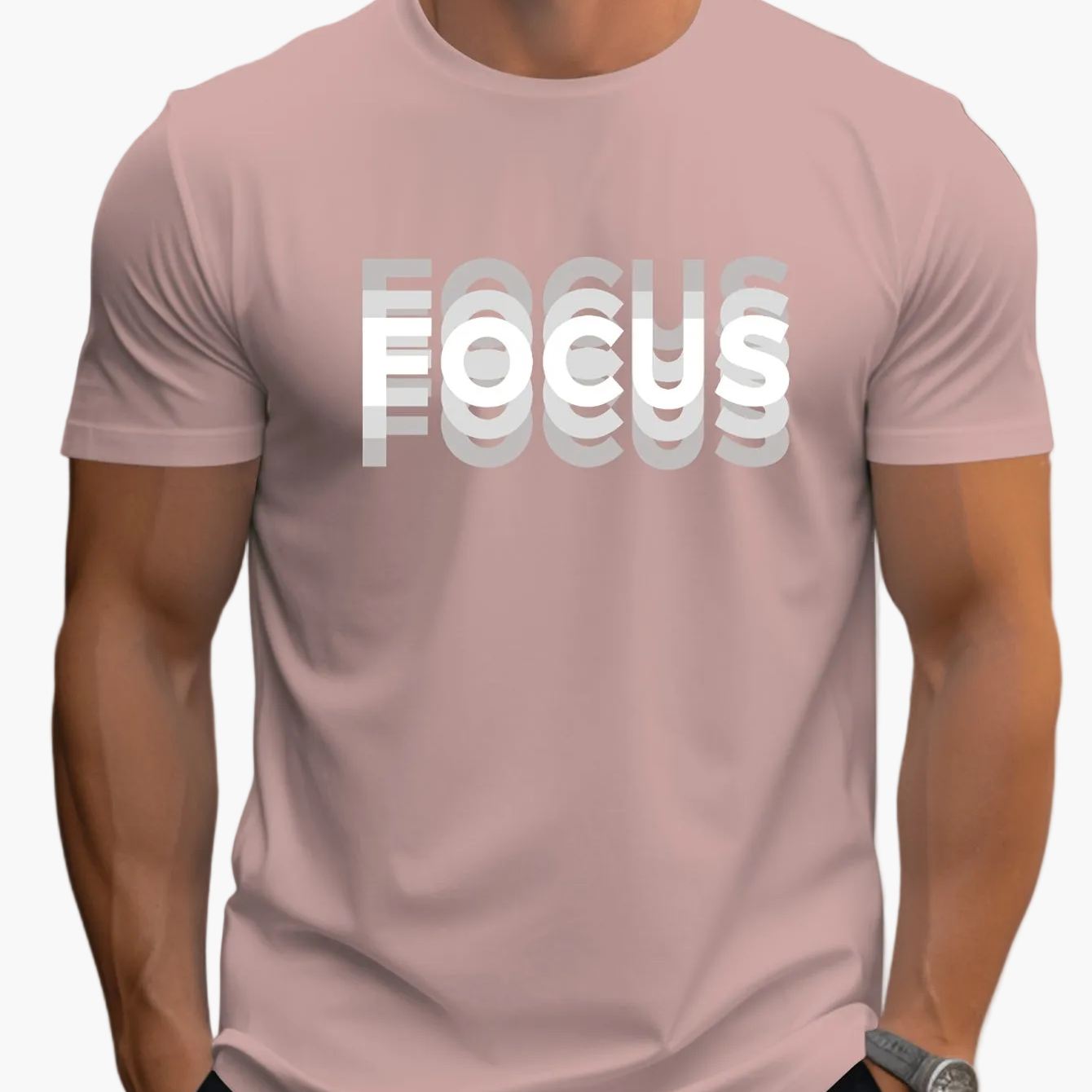 Męski T-shirt z nowoczesnym nadrukiem Focus – casualowa odzież uliczna, koszulka motywacyjna
