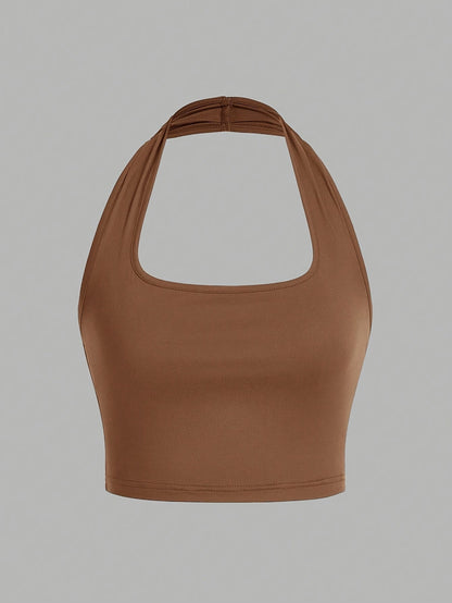 Dame Halterneck Croptop med åben ryg – Moderne sommerbasic til fritid og fest