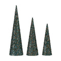 Kerstversiering kegel blauw goud pailletten 16,5 x 60 x 16,5 cm