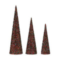 Decoratieve kerstkegels met pailletten, set van 3, blauw en fuchsia