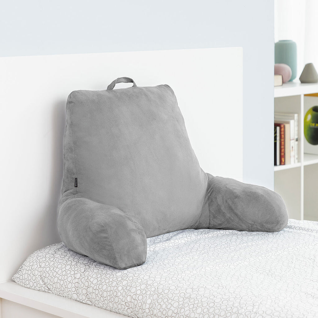 Leeskussen met armsteunen, ergonomisch, grijs, fluweelachtig