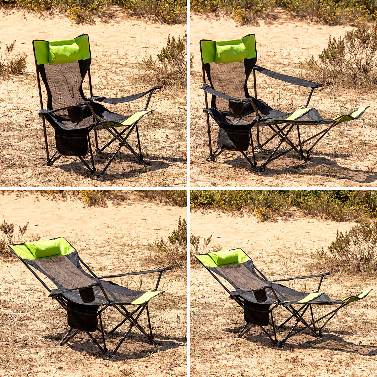 Opvouwbare campingligstoel 3-in-1, met voetsteun en draagtas