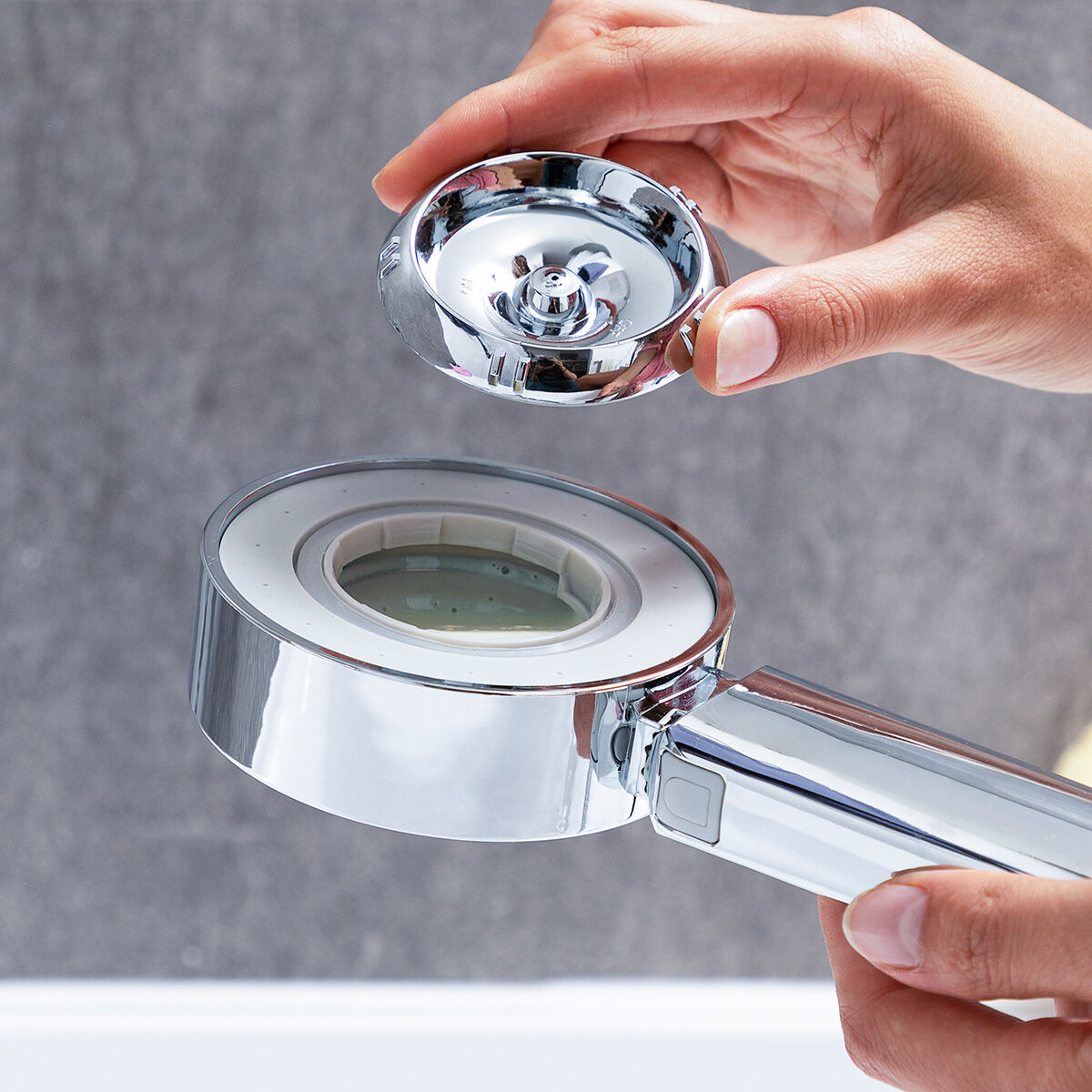 Dubbele douchekop met 3-in-1 dispenser, regen- en sproei-effect, ABS, zilverkleurig