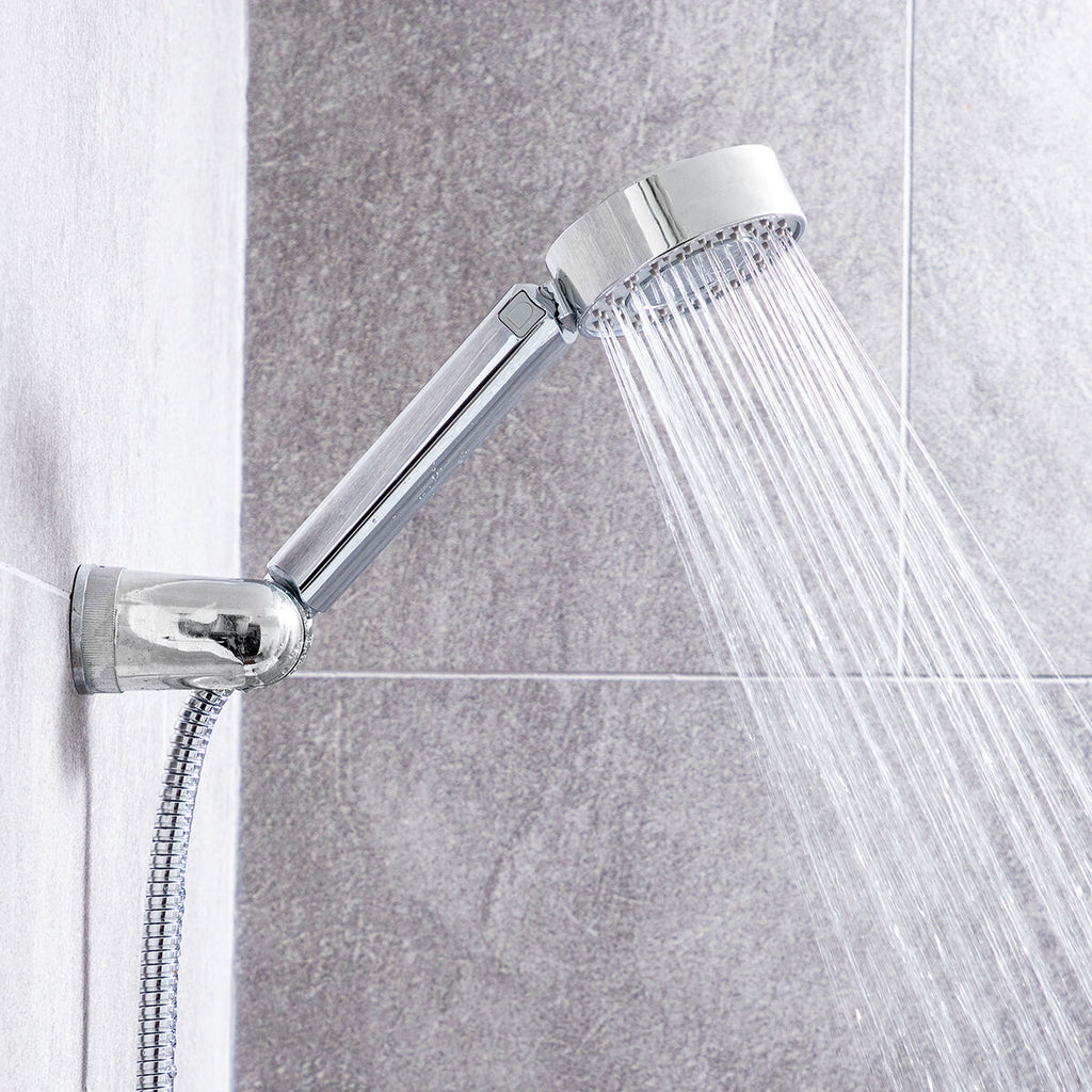 Dubbele douchekop met 3-in-1 dispenser, regen- en sproei-effect, ABS, zilverkleurig