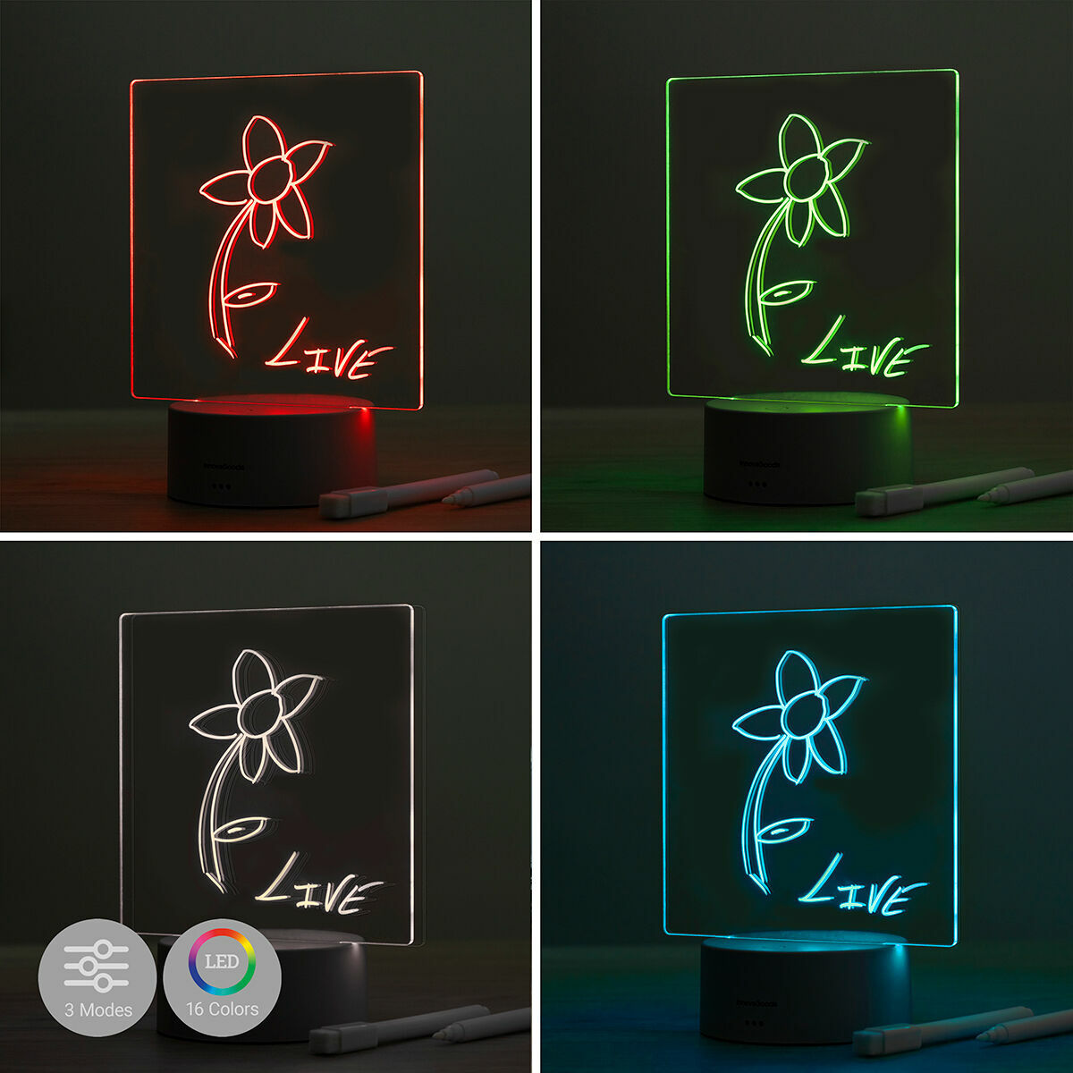 LED notitiebord met RGB verlichting, 16 kleuren en afstandsbediening