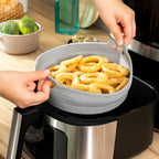 Opvouwbaar siliconen mandje voor airfryer met tussenschot, grijs/oranje