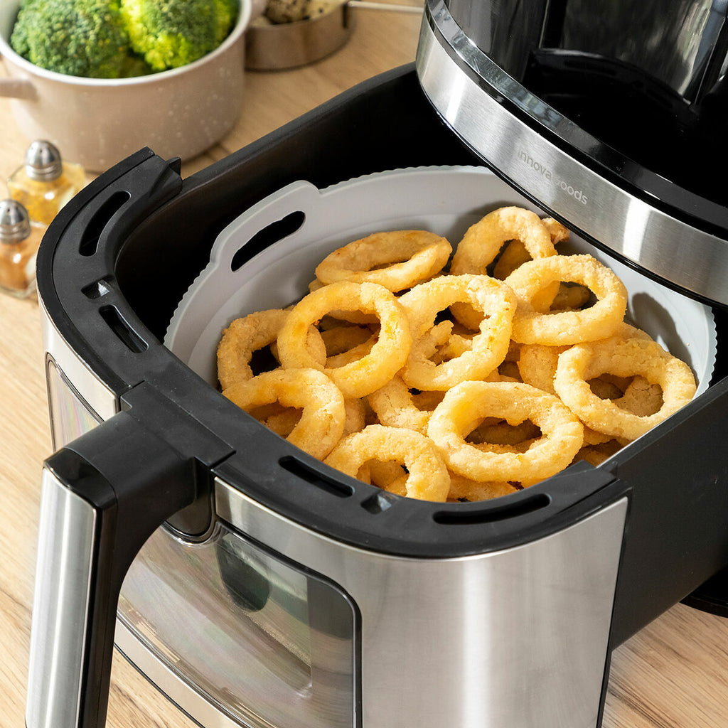 Opvouwbaar siliconen mandje voor airfryer met tussenschot, grijs/oranje