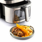 Opvouwbaar siliconen mandje voor airfryer met tussenschot, grijs/oranje