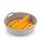Opvouwbaar siliconen mandje voor airfryer met tussenschot, grijs/oranje