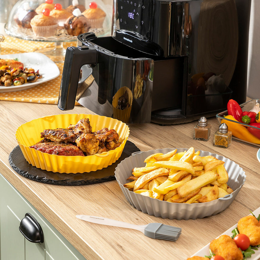 Siliconen airfryer mandjes met borstel, 2 stuks, antiaanbak, BPA-vrij