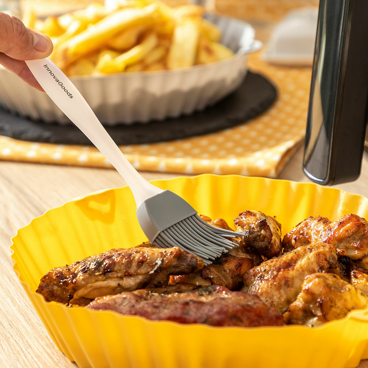 Siliconen airfryer mandjes met borstel, 2 stuks, antiaanbak, BPA-vrij