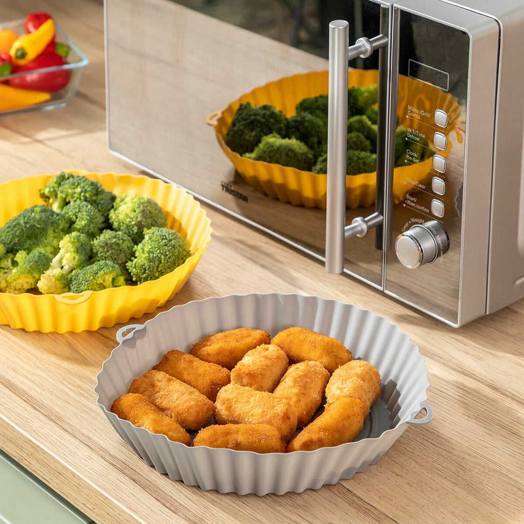Siliconen airfryer mandjes met borstel, 2 stuks, antiaanbak, BPA-vrij